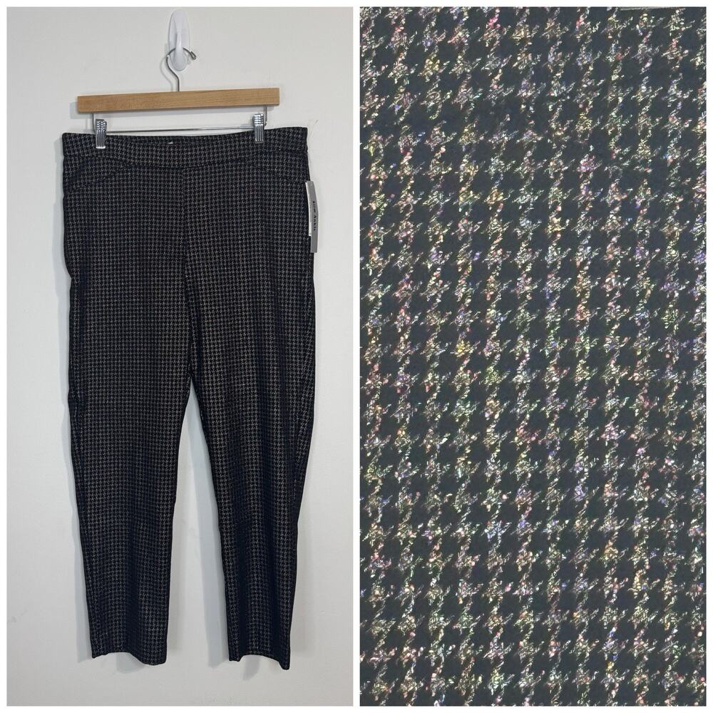 NWT Zac & Rachel Houndstooth Slim Ankle Pants Size 12 Black Sparkle High Rise
